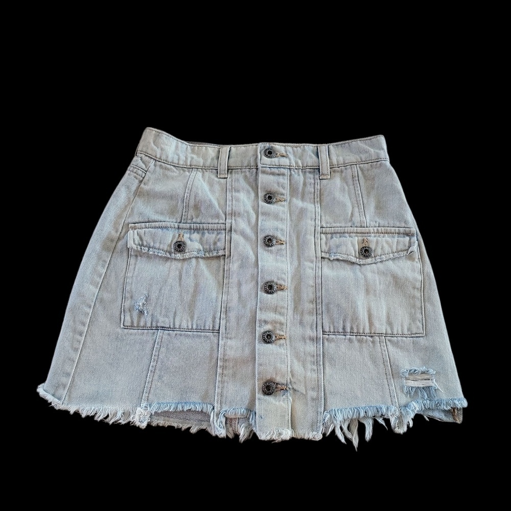 Sneak Peek Distressed Denim Mini Skirt - Gray